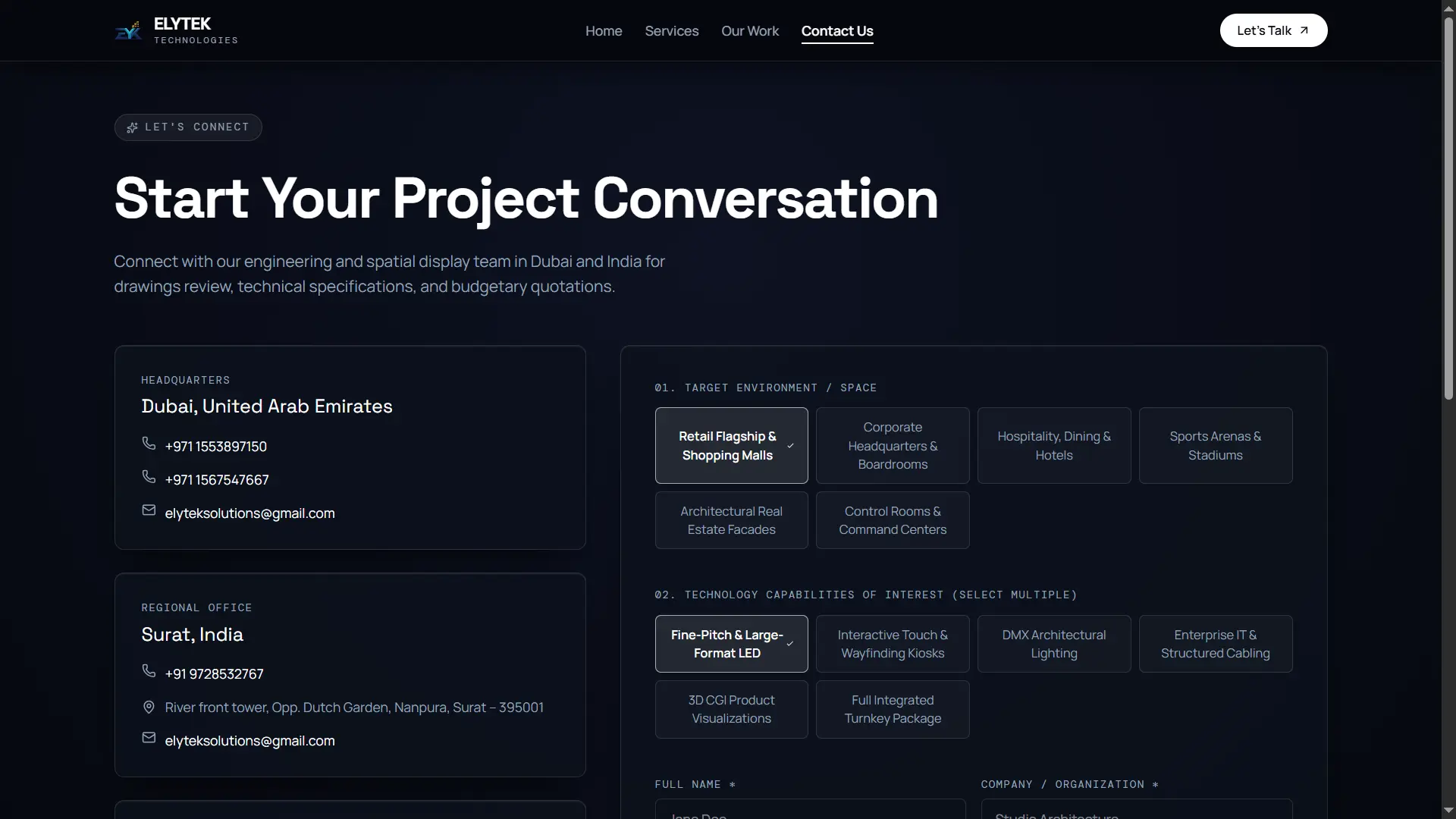 Elytek Technologies Project Enquiry Funnel